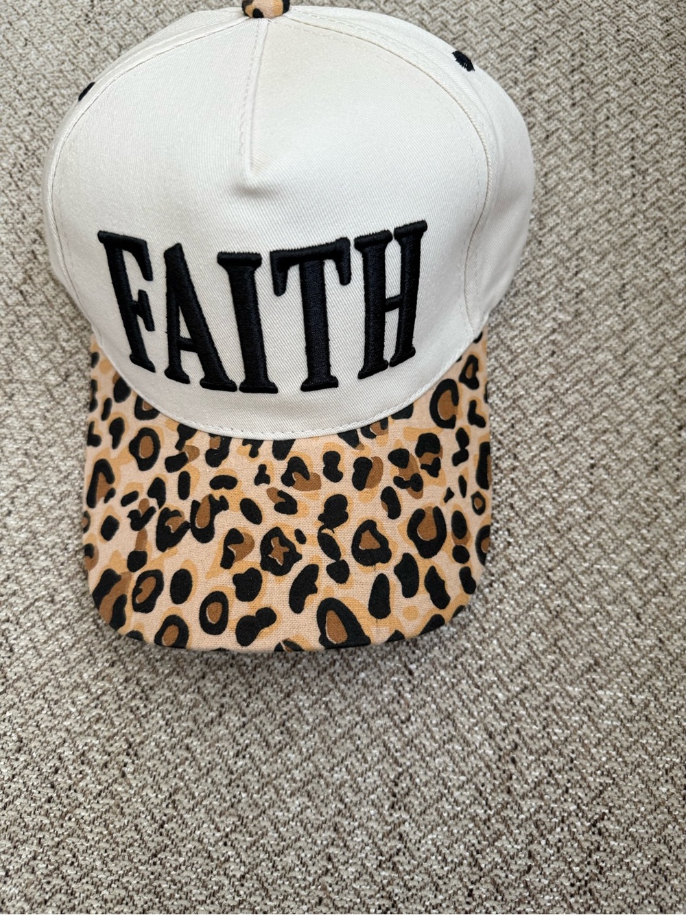 Unisex 'FAITH' Cream & Leopard TRUCKER Snap Back Baseball Cap NWOT ADJUSTABLE